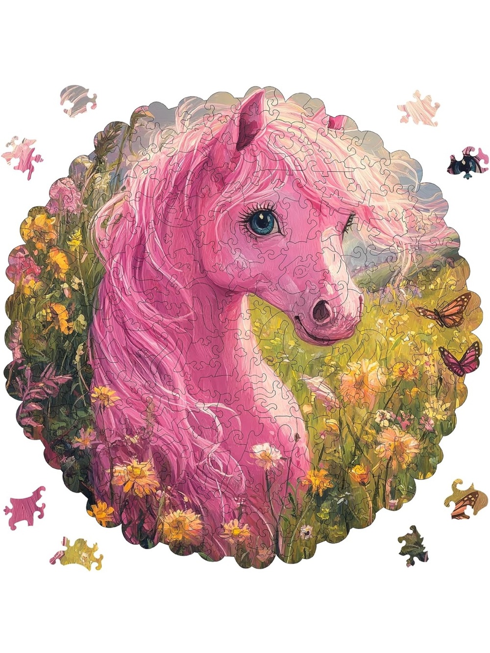 Ixfyloop Wooden Puzzle 200Pcs Pink Pony Jigsaw WallArt Gift 11.2x11.1in